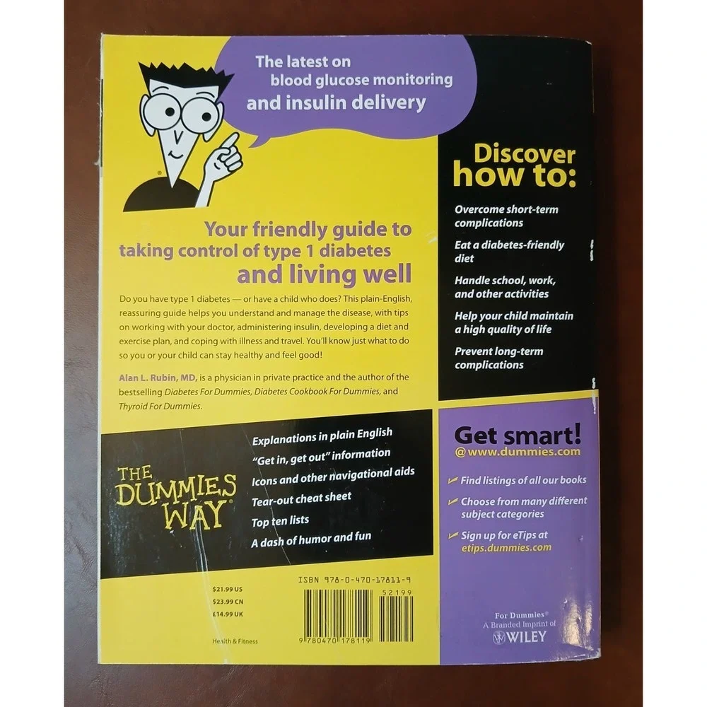 Type 1 Diabetes For Dummies - paperback Book Rubin Alan L Medical Education #B46